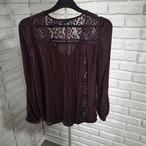 American Eagle Outfitters Ladies Burgundy Long Sleeves Blouse